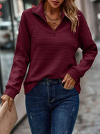 Damen Halber Reißverschluss V Ausschnitt Pullover | Langarm