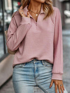 Damen Halber Reißverschluss V Ausschnitt Pullover | Langarm