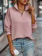 Damen Halber Reißverschluss V Ausschnitt Pullover | Langarm