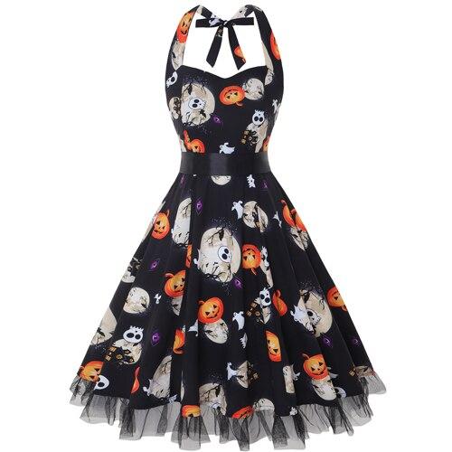 Gespenstischer Karikatur-Druck Halloween Kostüm Kleid | Midi