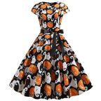 Geist und Kürbis Druck Halloween Kostüm Damen | Midikleid