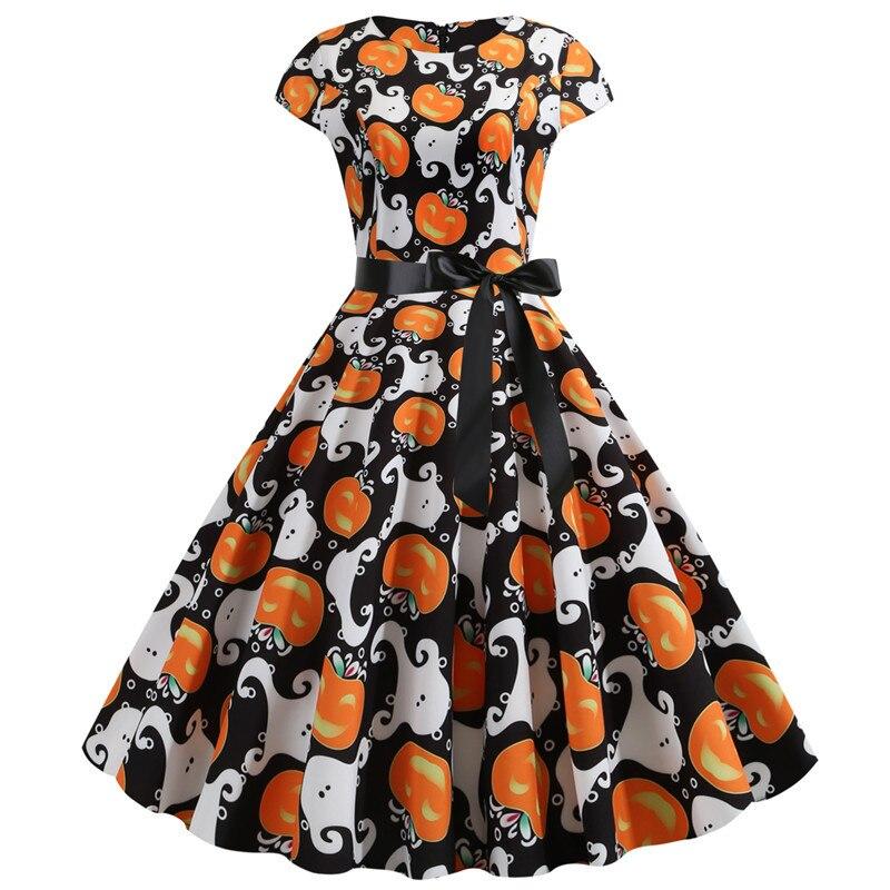 Geist und Kürbis Druck Halloween Kostüm Damen | Midikleid