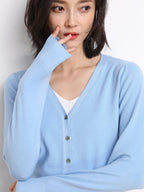 Damen Warme Strickjacke mit V-Ausschnitt | Knopf Daunen