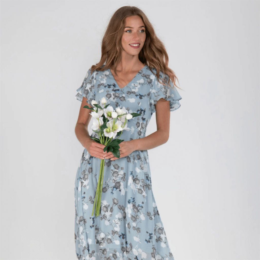 Damen V Ausschnitt Blumendruck Langes Kleid | Maxi