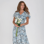 Damen V Ausschnitt Blumendruck Langes Kleid | Maxi