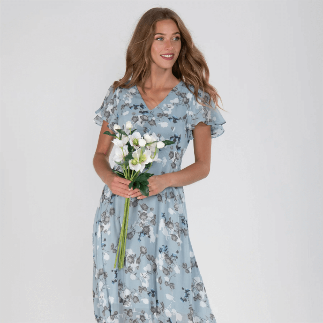 Damen V Ausschnitt Blumendruck Langes Kleid | Maxi