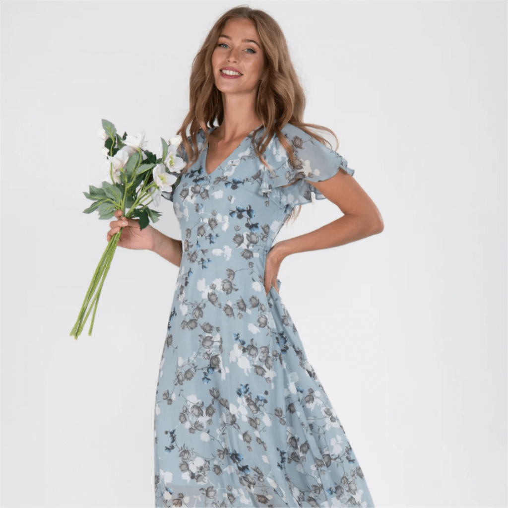 Damen V Ausschnitt Blumendruck Langes Kleid | Maxi