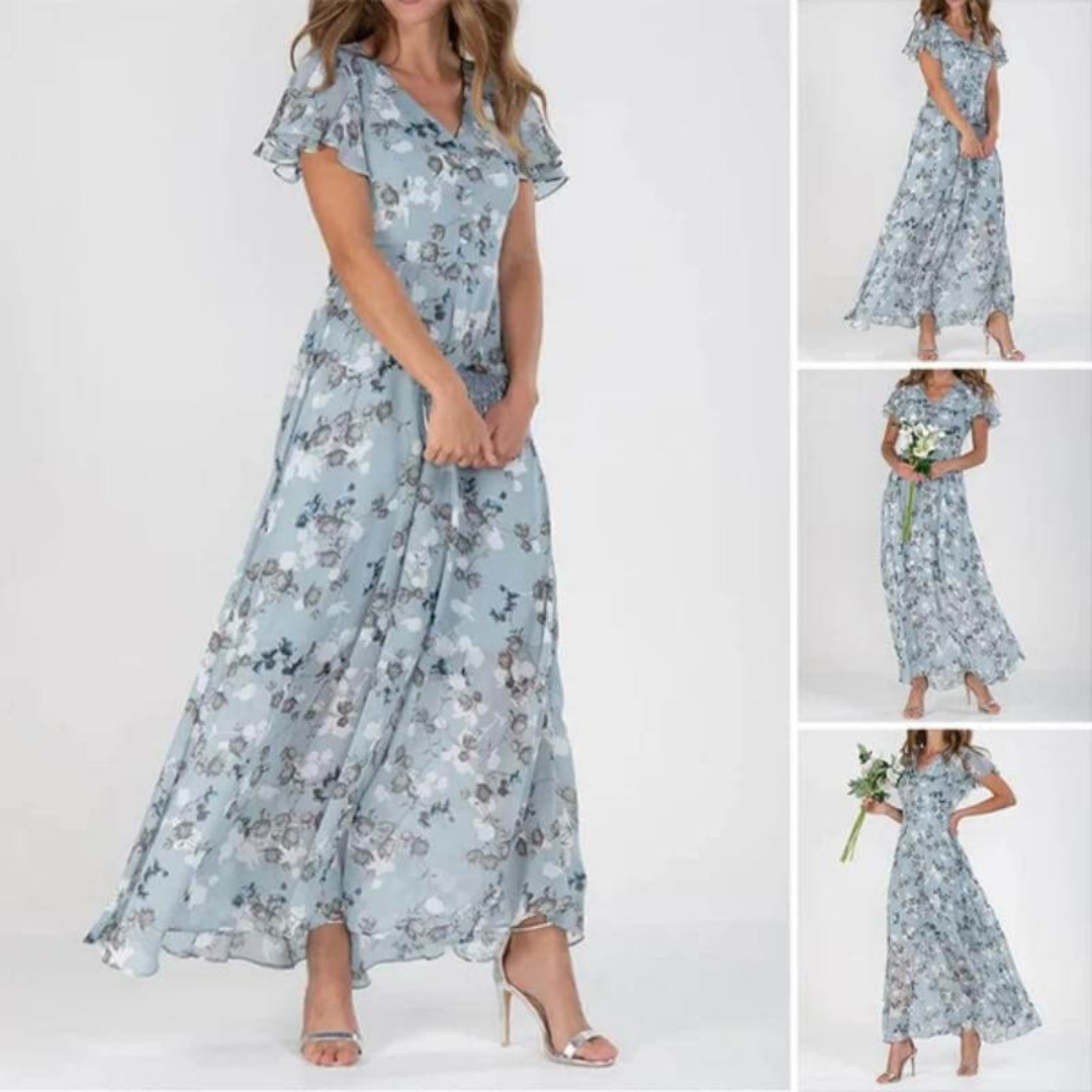 Damen V Ausschnitt Blumendruck Langes Kleid | Maxi