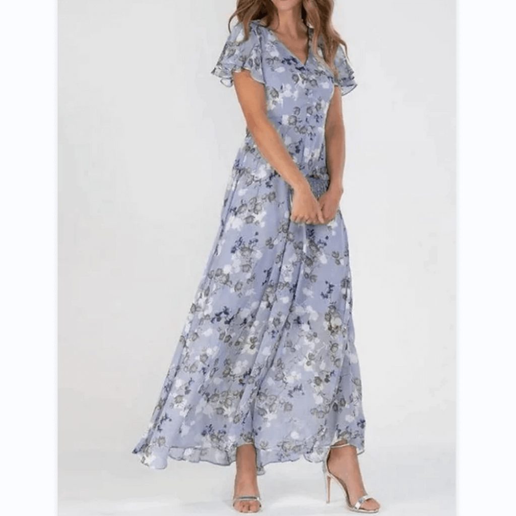 Damen V Ausschnitt Blumendruck Langes Kleid | Maxi