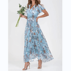 Damen V Ausschnitt Blumendruck Langes Kleid | Maxi