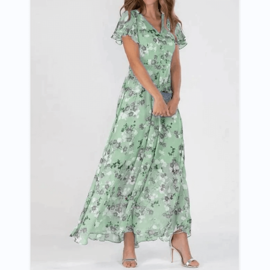 Damen V Ausschnitt Blumendruck Langes Kleid | Maxi