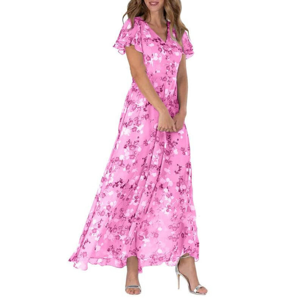 Damen V Ausschnitt Blumendruck Langes Kleid | Maxi