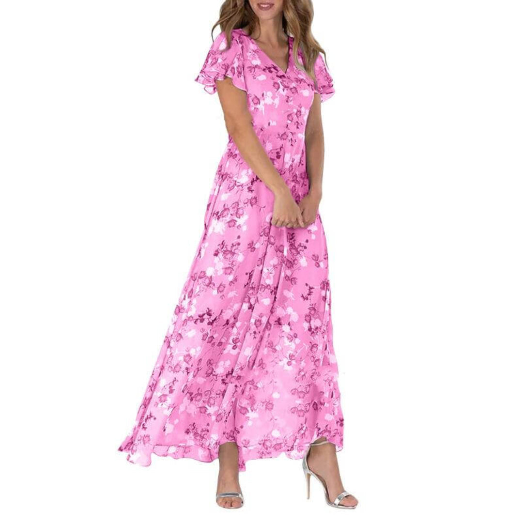 Damen V Ausschnitt Blumendruck Langes Kleid | Maxi