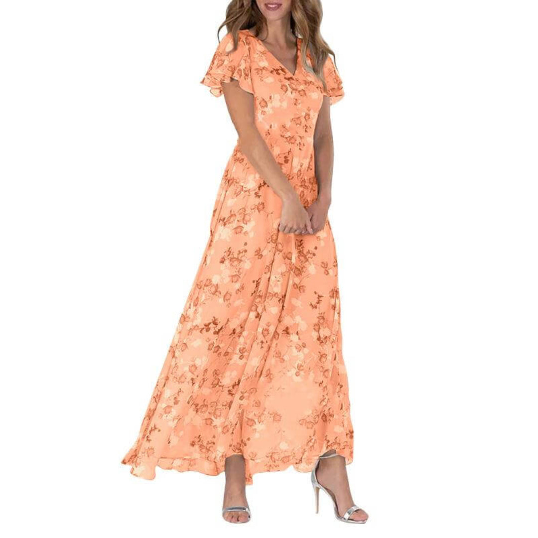 Damen V Ausschnitt Blumendruck Langes Kleid | Maxi