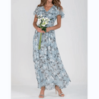 Damen V Ausschnitt Blumendruck Langes Kleid | Maxi