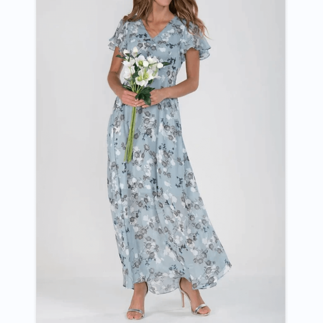 Damen V Ausschnitt Blumendruck Langes Kleid | Maxi