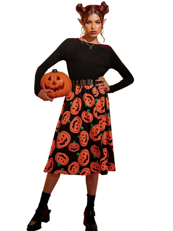 Gespenstischer Kürbis Druck Halloween Kostüm Kleid | Midi