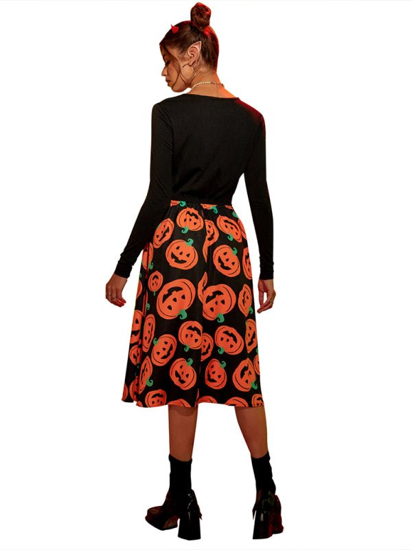 Gespenstischer Kürbis Druck Halloween Kostüm Kleid | Midi